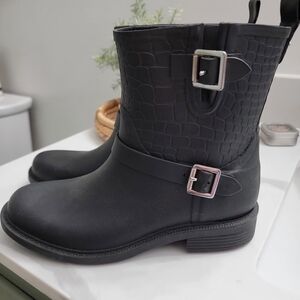 Sam Edelman Black Croc-Patterned Combat Boots